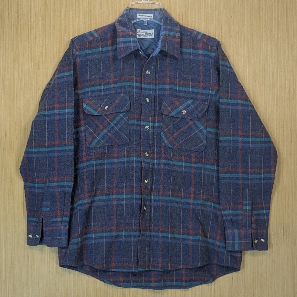 Sears Roebuck Shirt Mens‎ Large Plaid Wool Blend Vintage Retro Gorpcore Outdoors